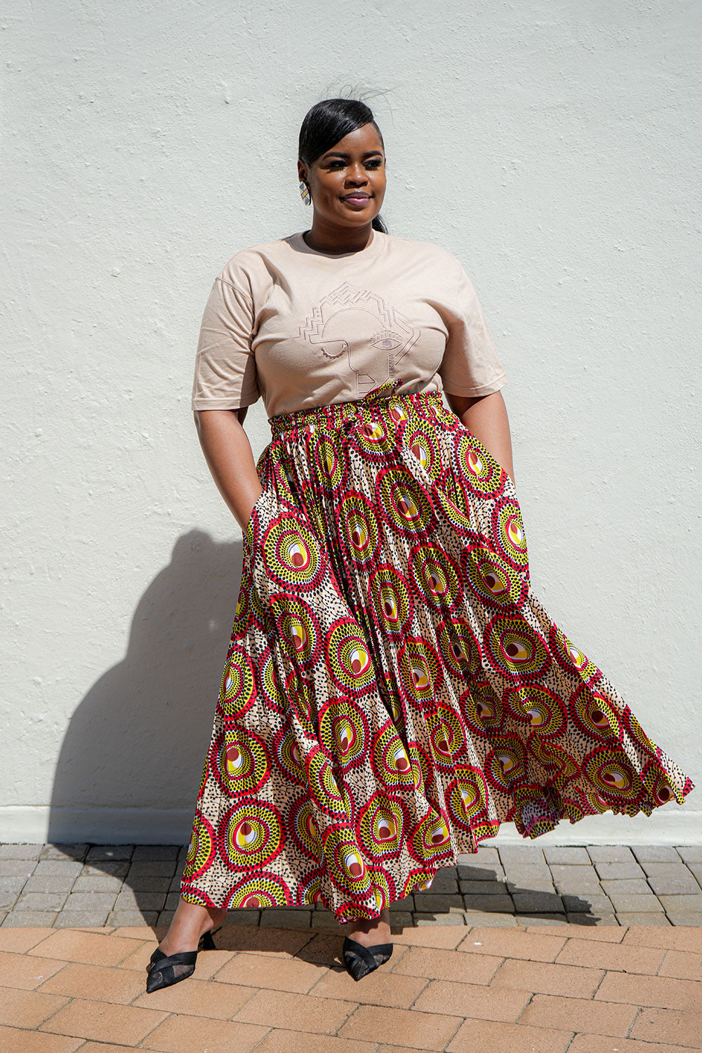 Ankara Long Pleated Skirt