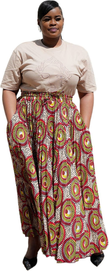 Ankara Long Pleated Skirt