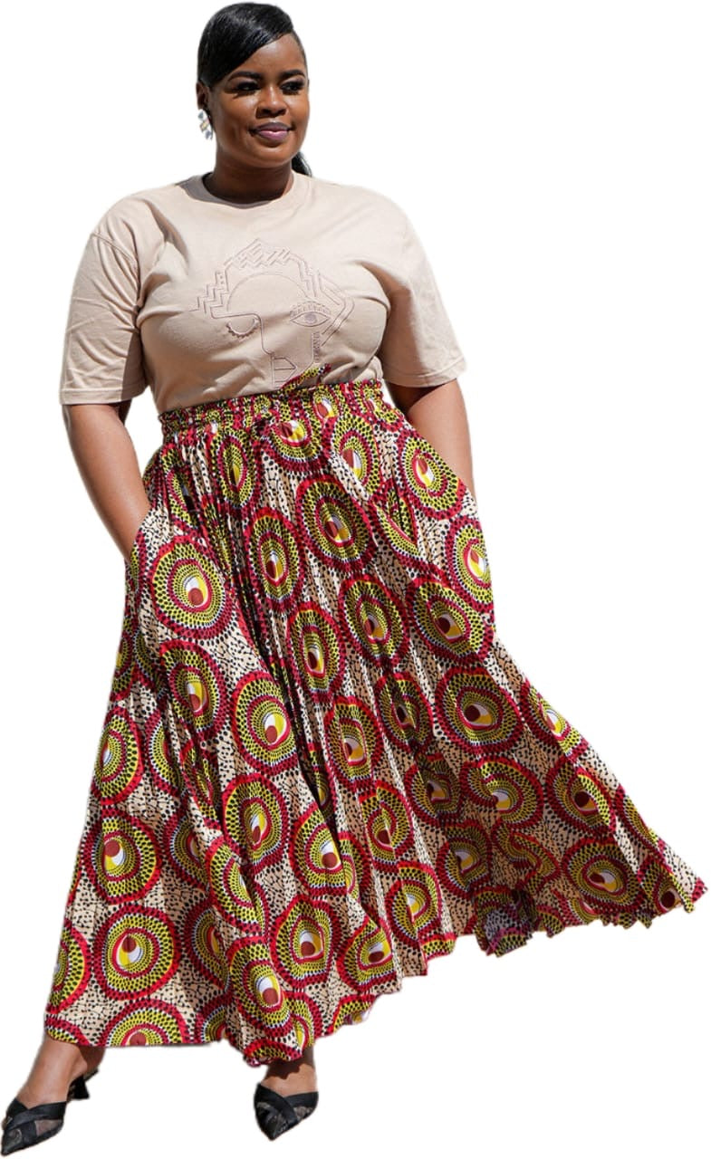 Ankara Long Pleated Skirt