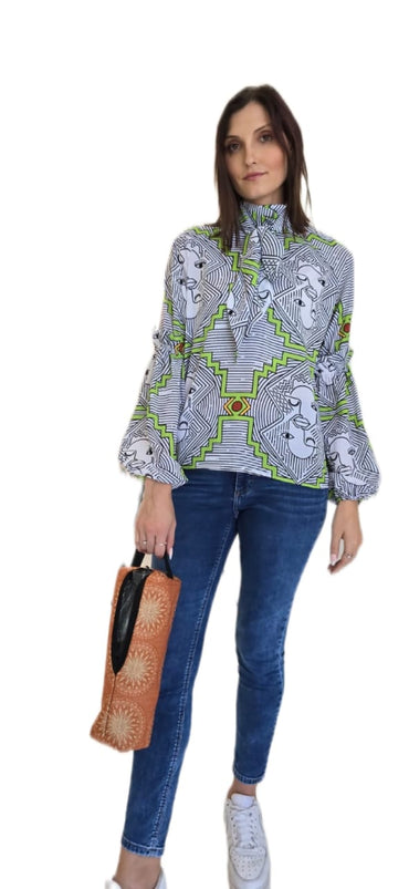 Africa face bow blouse 32-36