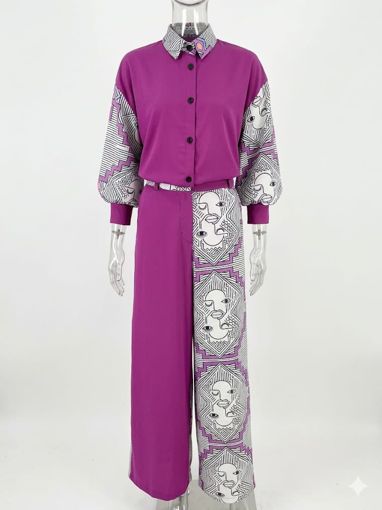 Africa Face Two-Tone Palazzo Pants