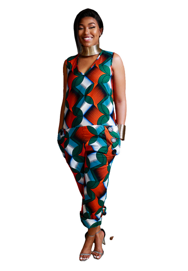 Ankara V-Neck Jumpsuit