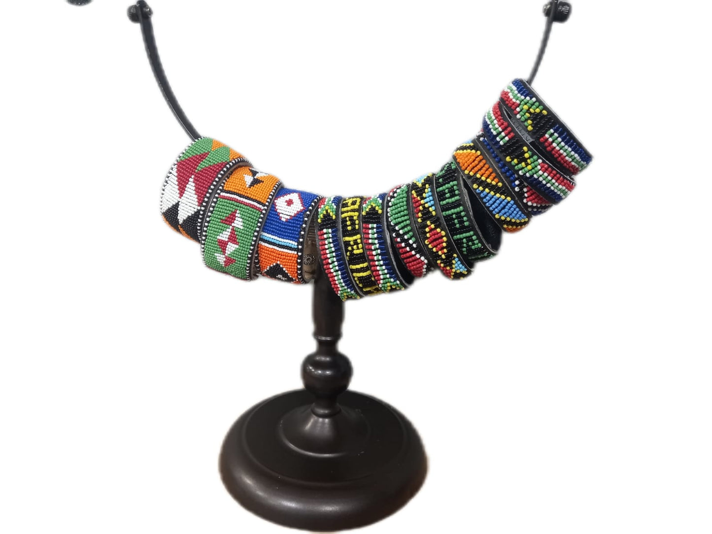 Masai Beaded Leather Flat Bracelet- medium