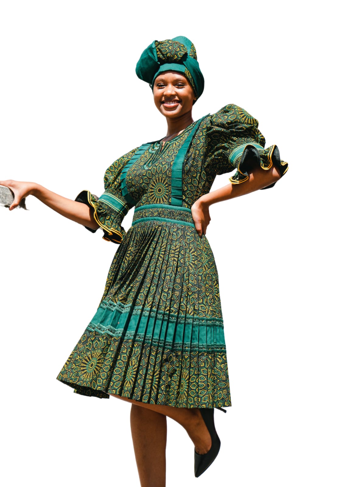 D.T 2 Piece Shweshwe Nyebelese Dress Ledikana D.T 2 Piece Shweshwe Nyebelese Dress Ledikana