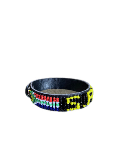 Masai Beaded Leather Flat Bracelet- small