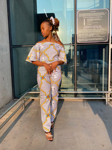 Africa Face Off-shoulder Jumpsuit
