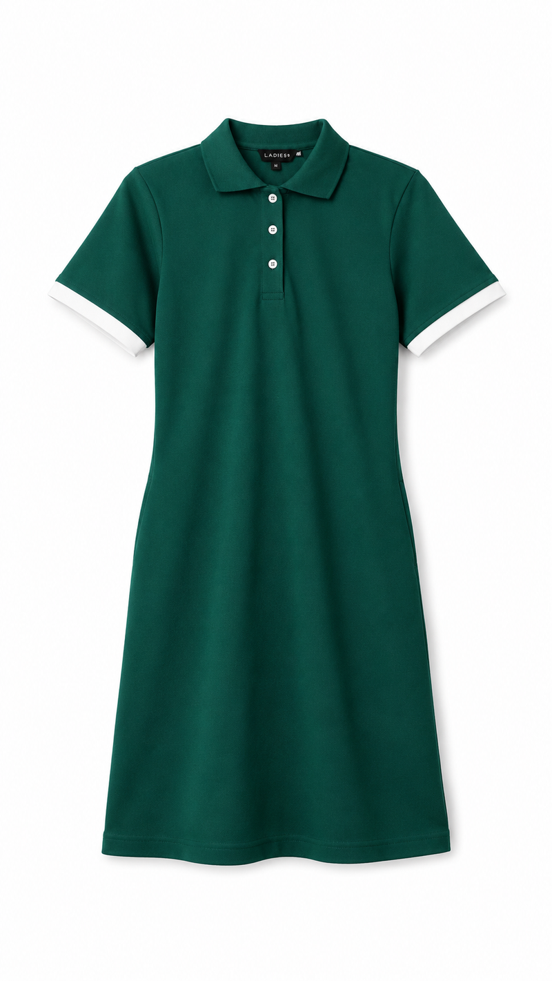 Bottle Green golf dress with white trim