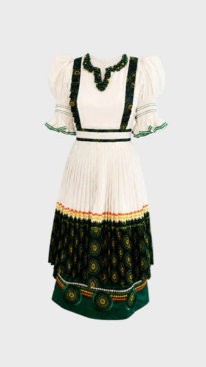 D.T 4pc Shweshwe Nyebelese Dress- green/white