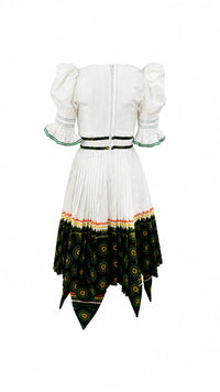 D.T 4pc Shweshwe Nyebelese Dress- green/white