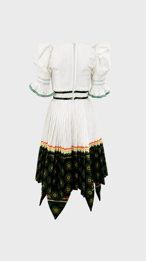 D.T 4pc Shweshwe Nyebelese Dress- green/white