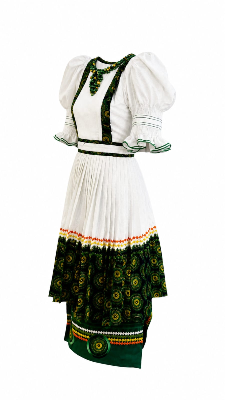D.T 4pc Shweshwe Nyebelese Dress- green/white