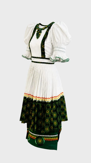 D.T 4pc Shweshwe Nyebelese Dress- green/white