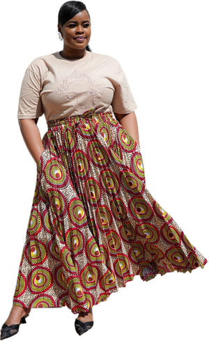 Ankara Long Pleated Skirt