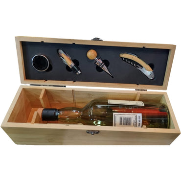 Wooden wine box with accessories