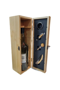 Wooden wine box with accessories