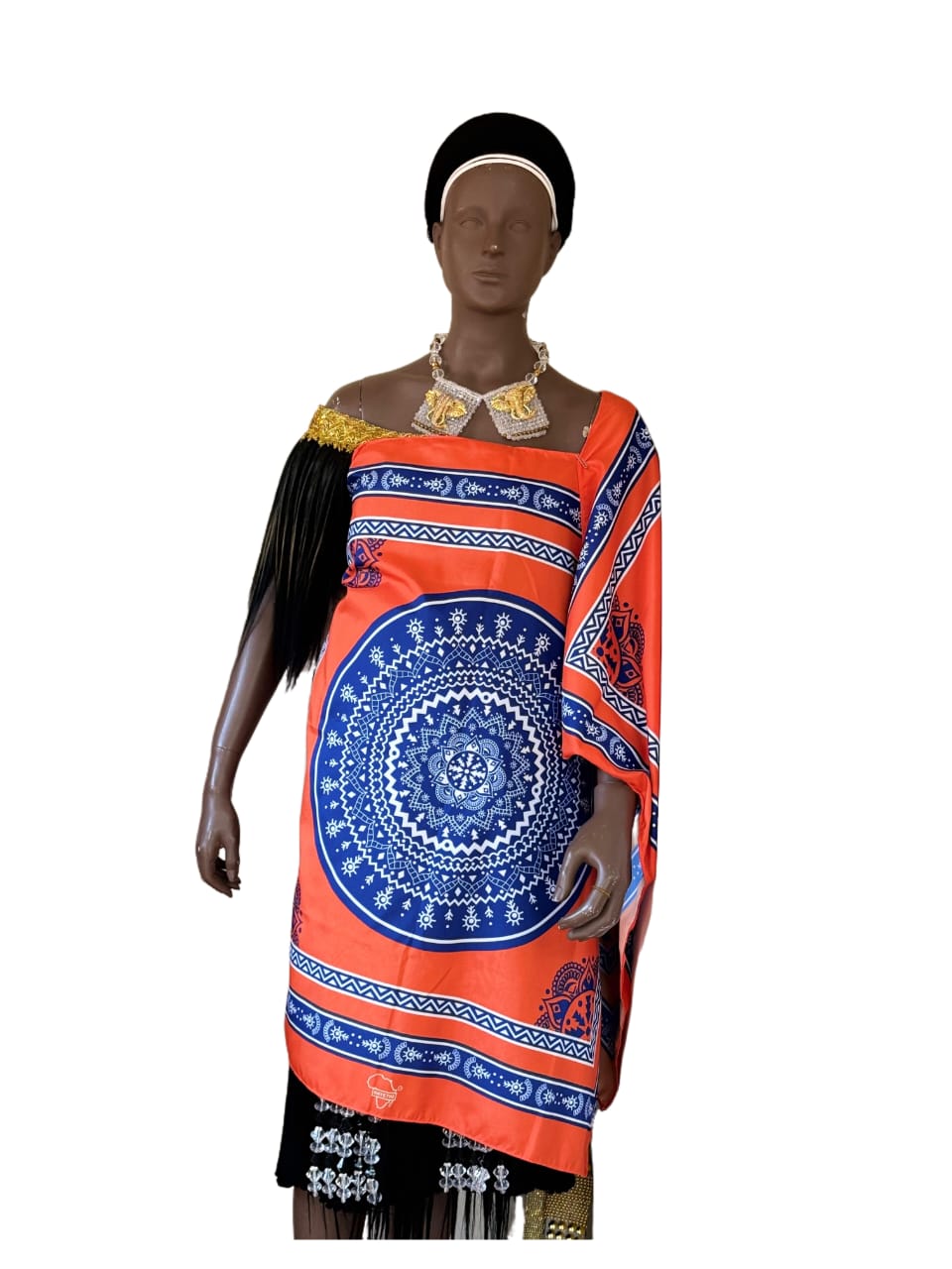 L.Mdluli Swati Cotton Lihiya- Orange/Blue