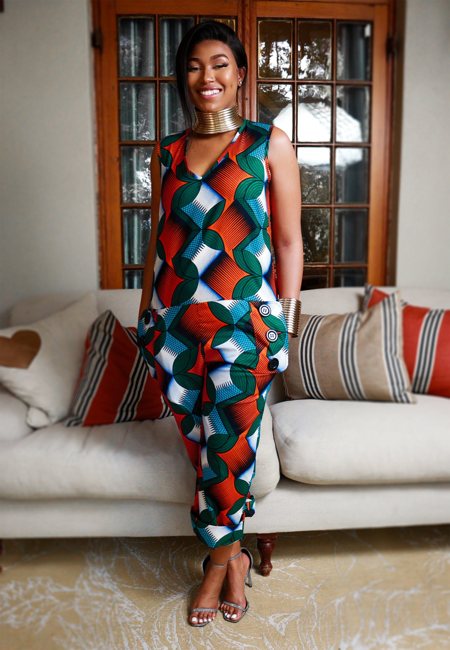 Ankara V-Neck Jumpsuit