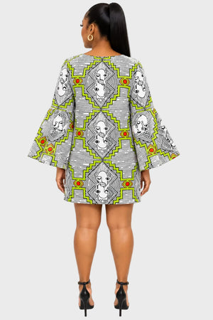 Africa Face Bell Sleeve Dress