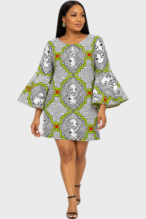 Africa Face Bell Sleeve Dress