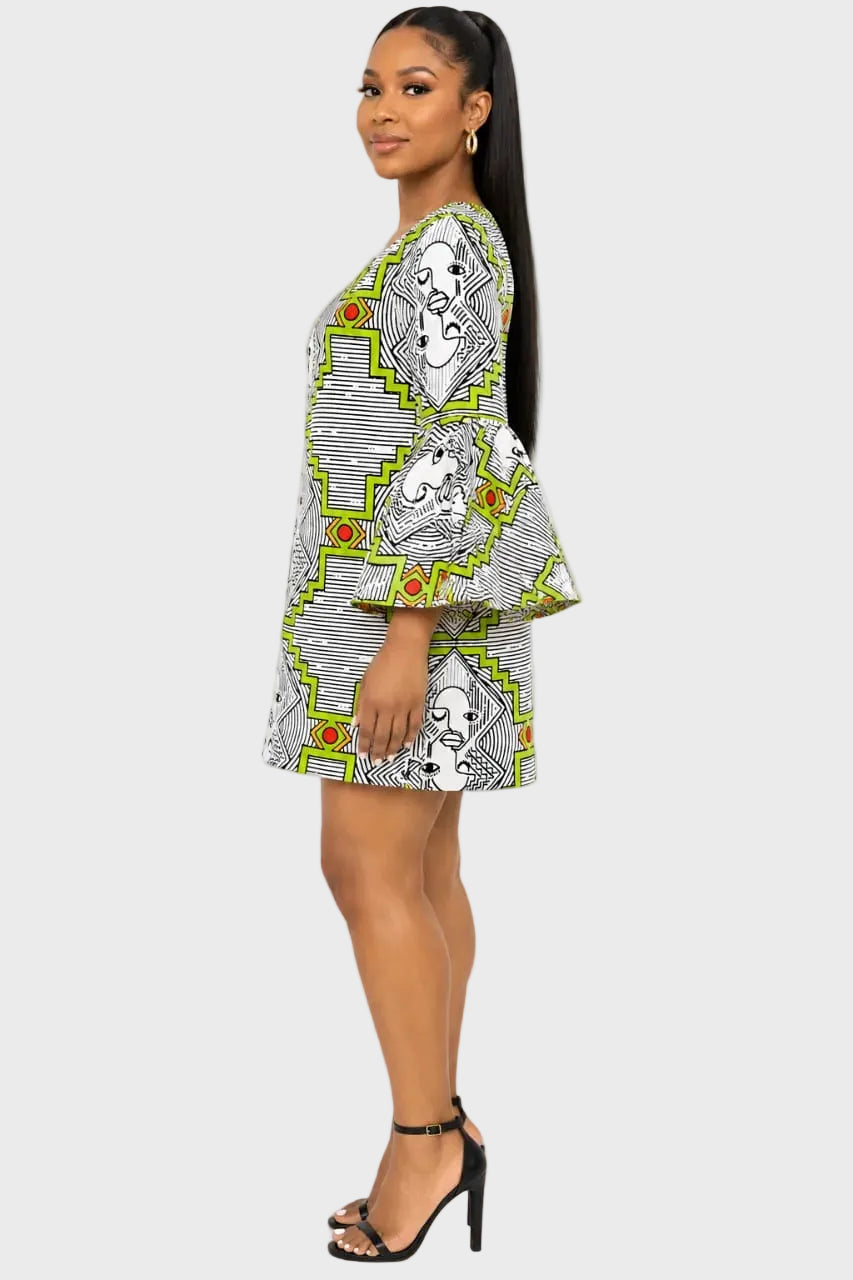Africa Face Bell Sleeve Dress