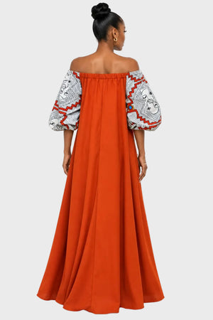 Africa Face Off-shoulder Long Dress