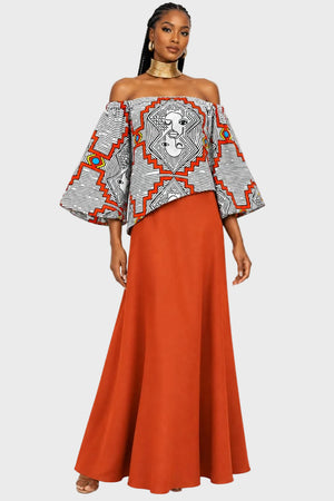 Africa Face Off-shoulder Long Dress