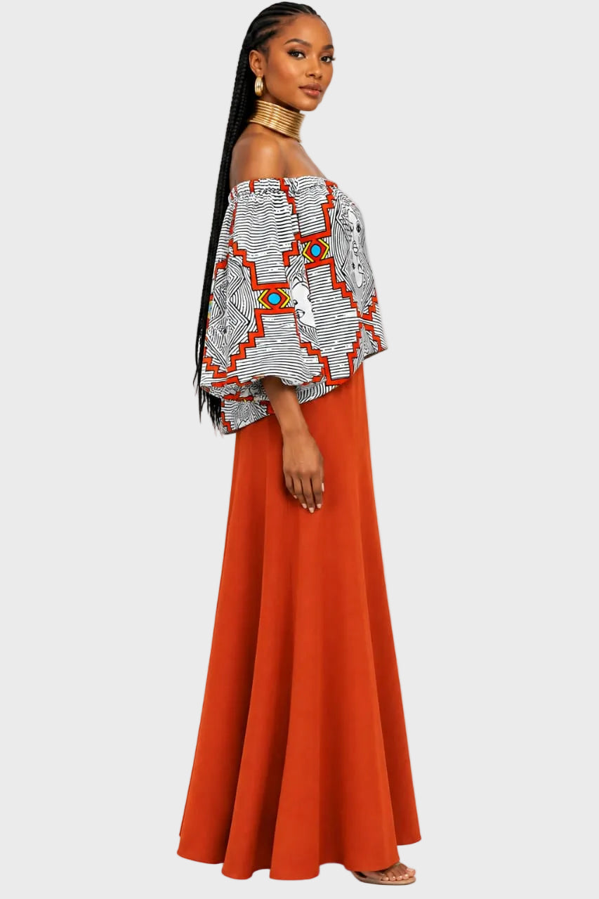 Africa Face Off-shoulder Long Dress