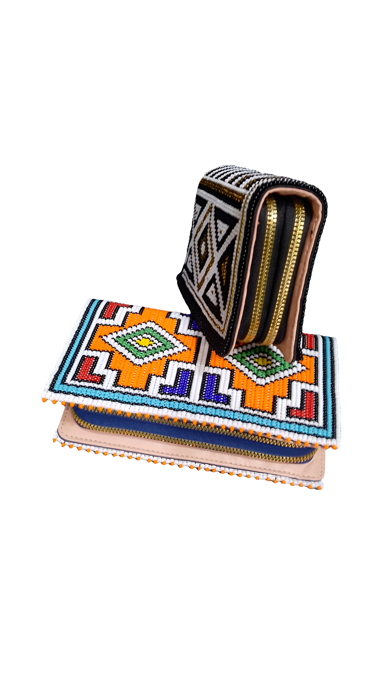 Ndebele beaded purse double zip