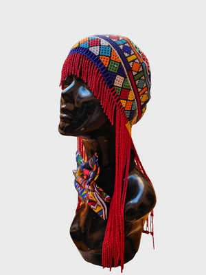 Multicolor Beaded Hat with Tassles