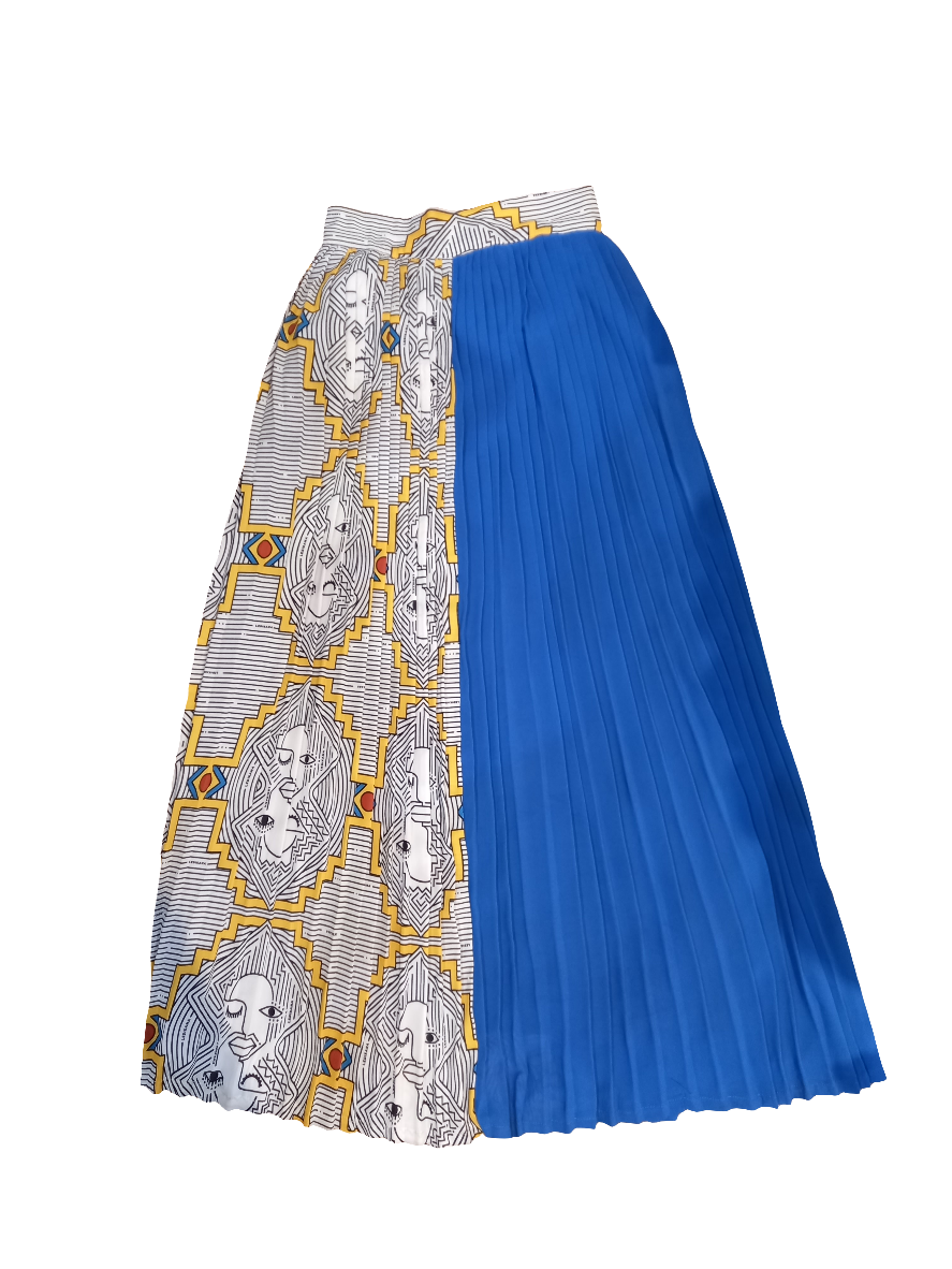 Two tone Africa face pleated skirt XL-2XL