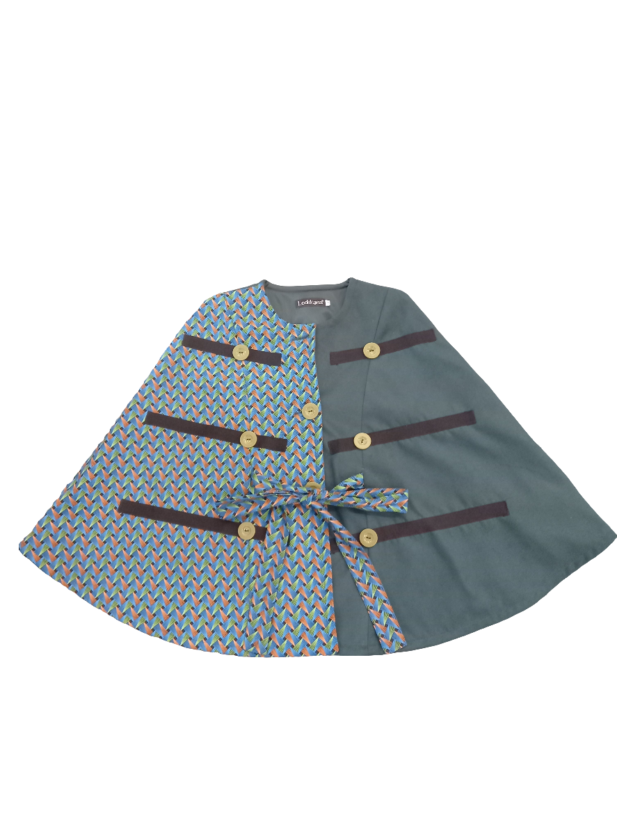 Melton and Shweshwe Poncho with Belt