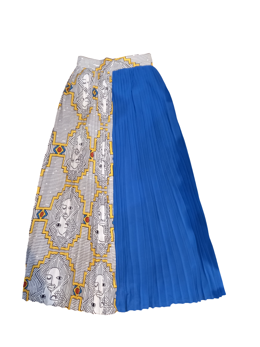 Two tone Africa face pleated skirt S-L