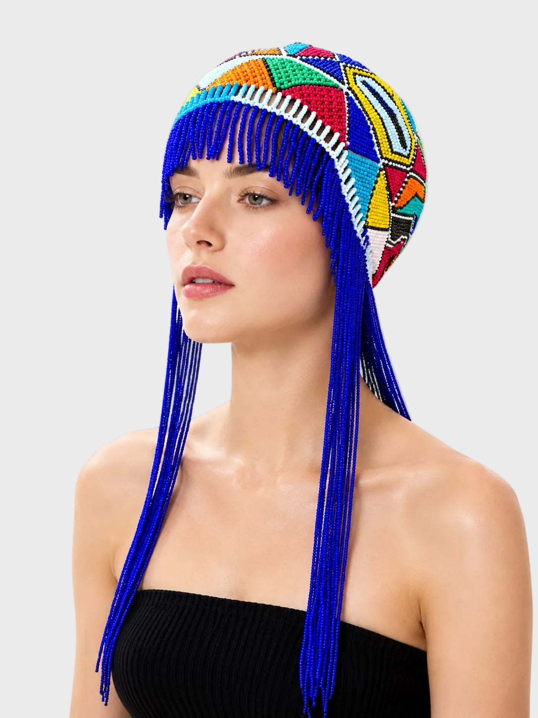 Multicolor Beaded Beret with Tassles