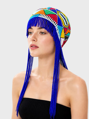 Multicolor Beaded Beret with Tassles