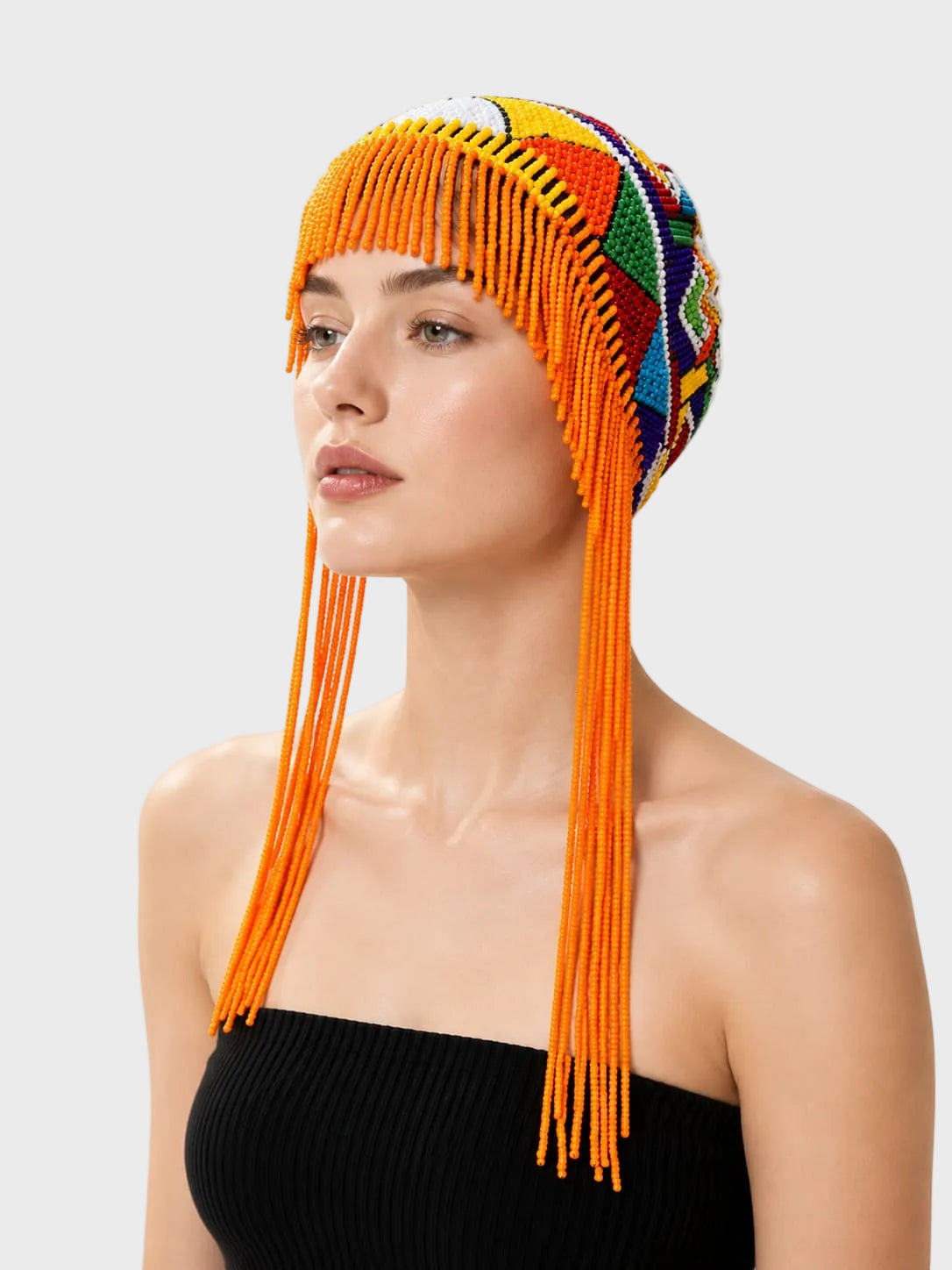 Multicolor Beaded Beret with Tassles
