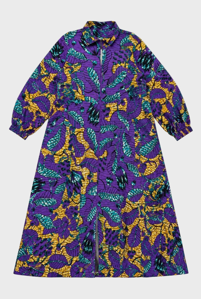 Ankara Bell-Sleeve A-Line Dress with zip