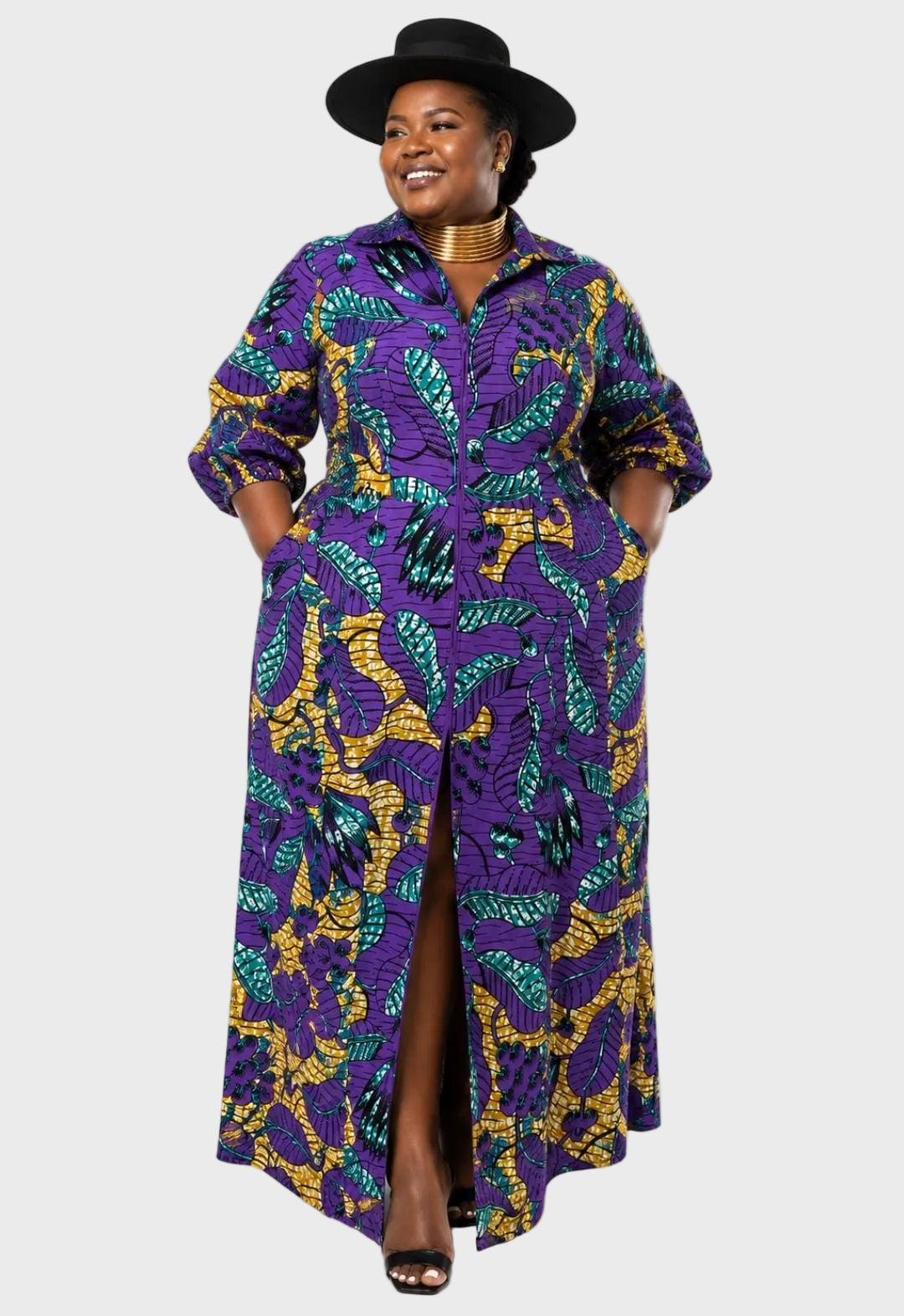 Ankara Bell-Sleeve A-Line Dress with zip