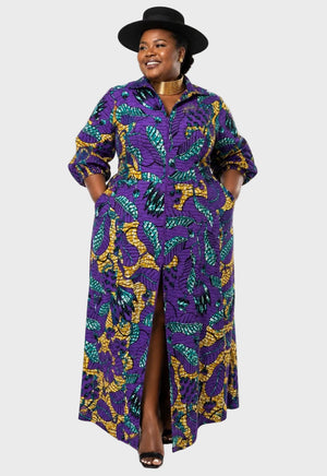 Ankara Bell-Sleeve A-Line Dress with zip