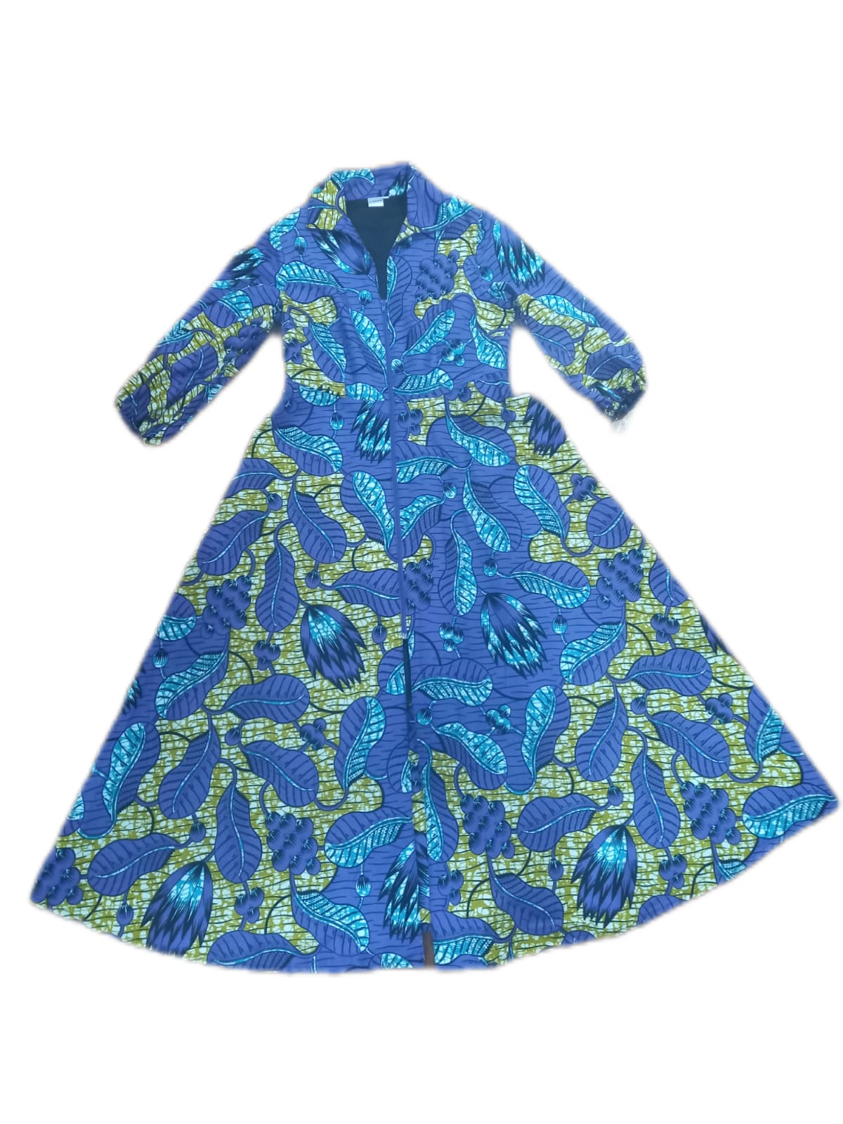 Ankara Bell-Sleeve A-Line Dress with zip