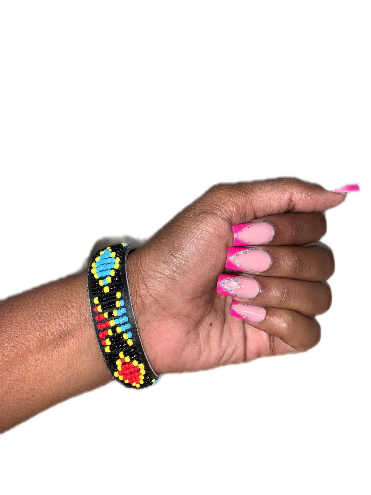 Masai Beaded Leather Flat Bracelet- small