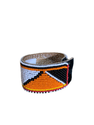 Masai Beaded Leather Flat Bracelet - Medium