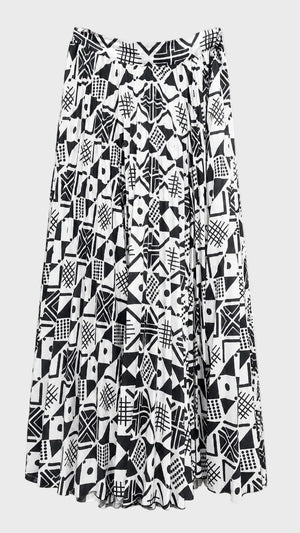 Ndebele Long  Pleated Skirt- black and white