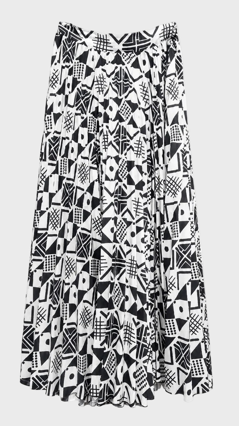 Ndebele Long  Pleated Skirt- black and white