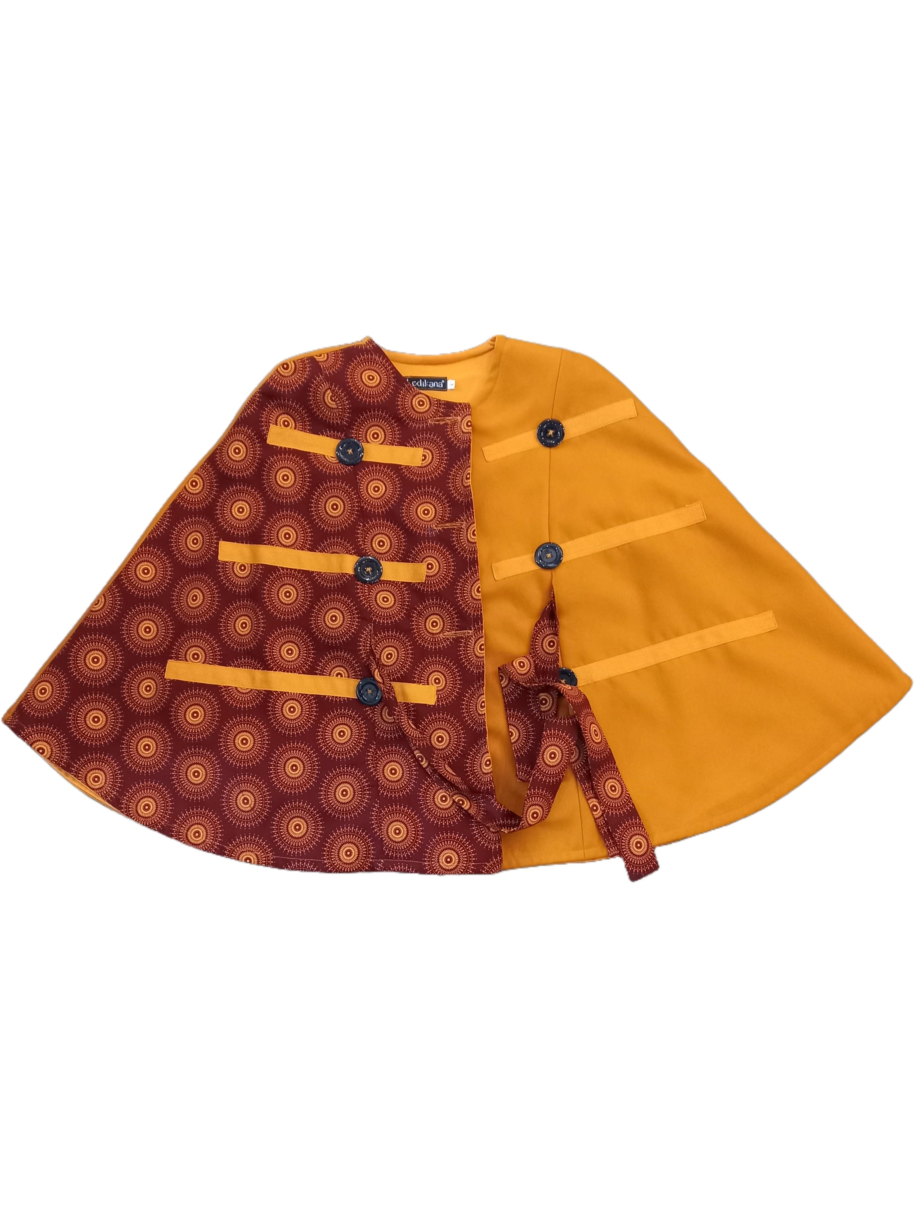 Melton and Shweshwe Poncho with Belt