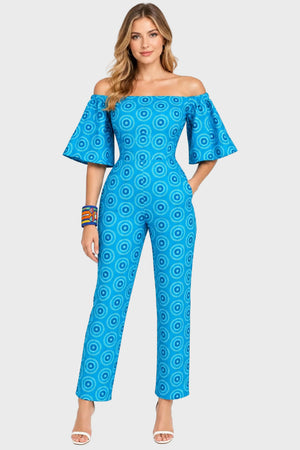 Shweshwe Off-Shoulder Jumpsuit