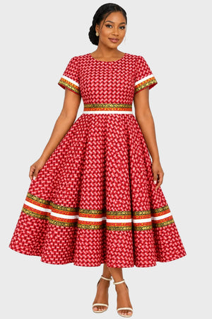 Shweshwe Short Sleeve Dress