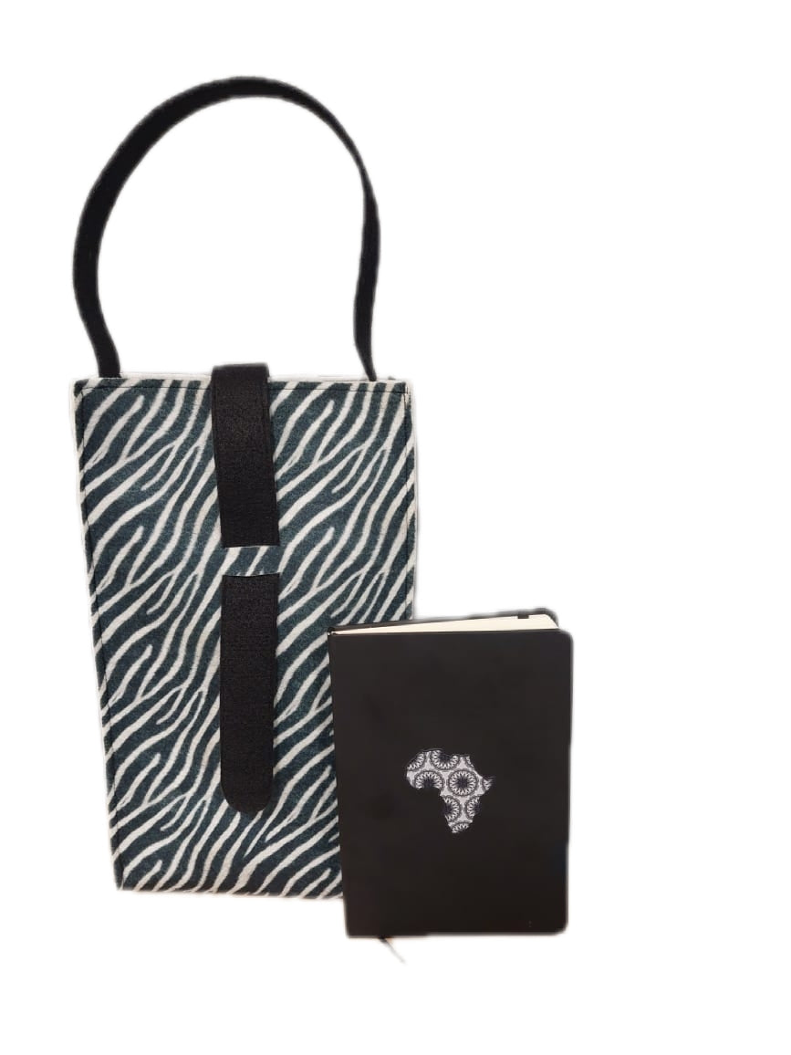 Zebra Eco-felt Wine Holder + Notebook Set